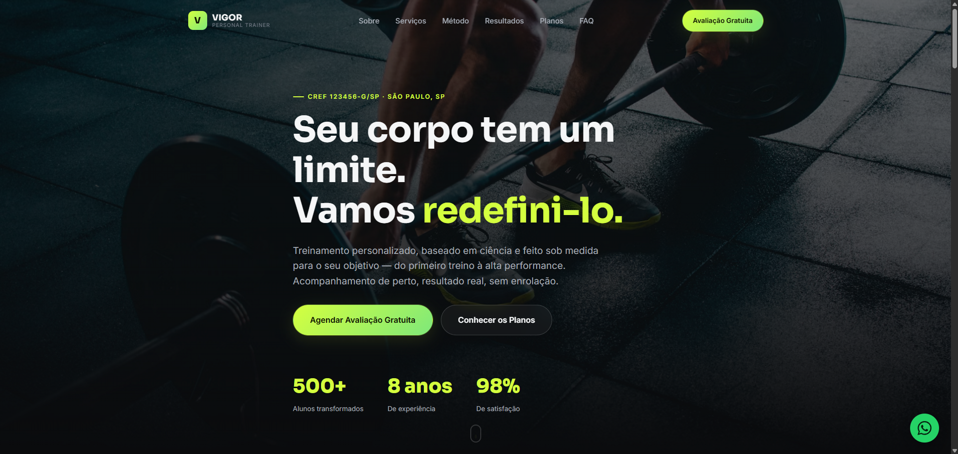 Preview do site Vigor Personal Trainer